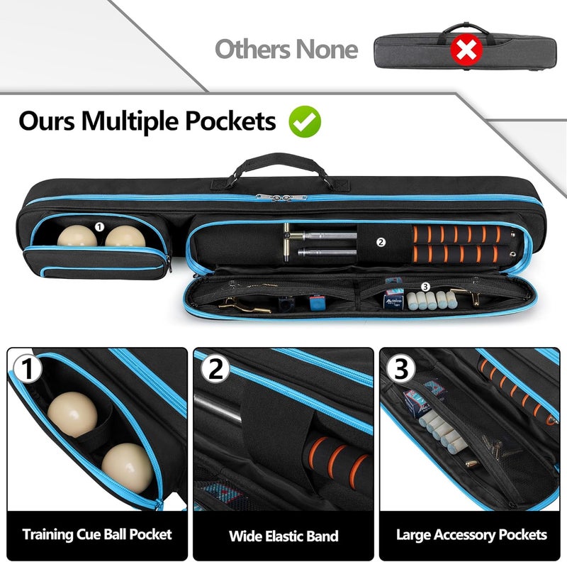 GOBUROS Pool Cue Case, 2 x 2 Pool Stick Case with 2 Shafts and 2 Butts Slots, Heavy Duty Billiard Cue Carrying Case for Pool Cue Accessories - Image 3